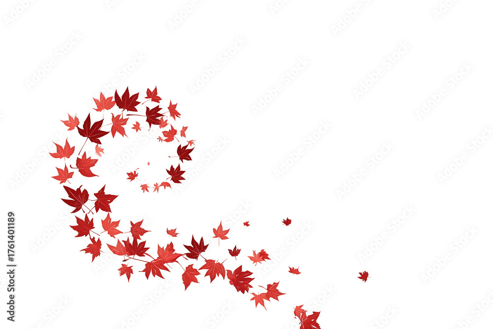 Obraz premium A spiral of red leaves is blowing in the wind