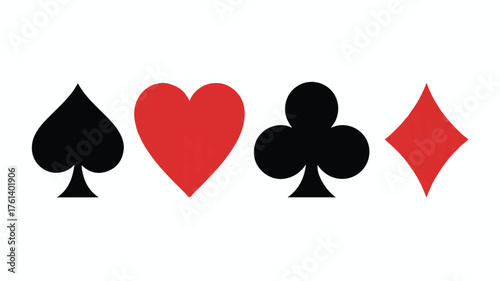 Four playing card suits in a row on a white background
