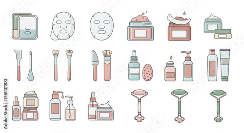 Illustration of beauty products tools  containers
