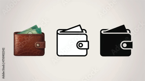 Leather Wallet with Bills and Icons cash traced