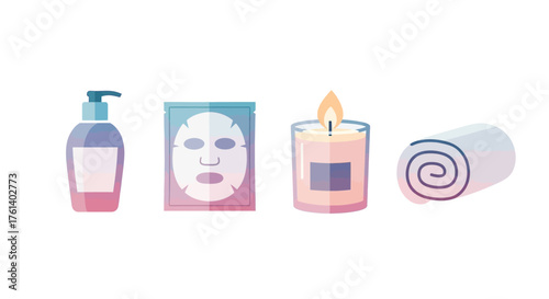 Illustrated spa set lotion sheet mask candle  rolled towel