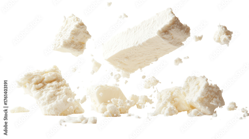 Fototapeta premium Crumbled feta cheese pieces isolated on transparent background