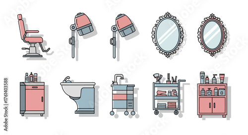 Salon equipment chair hair dryer mirrors sink cart  cabinet