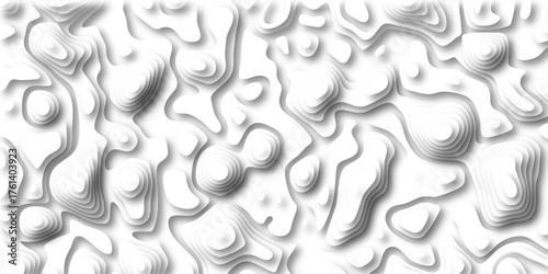 Abstract topographic map contour lines creating a layered white organic pattern with soft shadows and depth