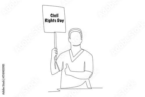 People are demonstrating carrying signs. Civil rights day concept one-line drawing