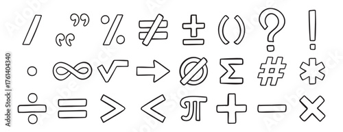 math symbols doodle hand drawn icon set. Outline drawing line clipart symbol collection