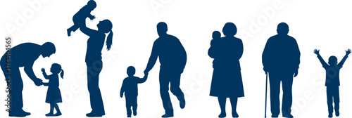 Diverse family silhouettes representing generational relationships and unity in a seamless composition silhouette