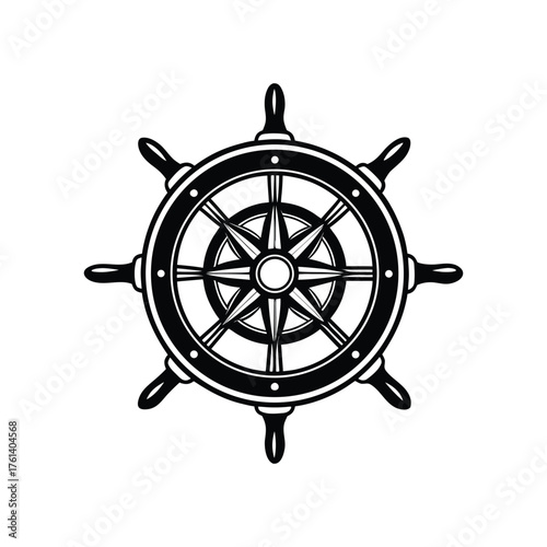 Ship wheel silhouette, wheel silhouette vector