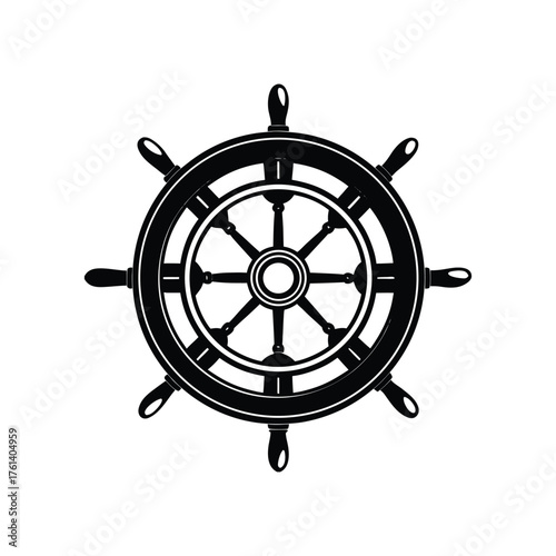 Ship wheel silhouette, wheel silhouette vector