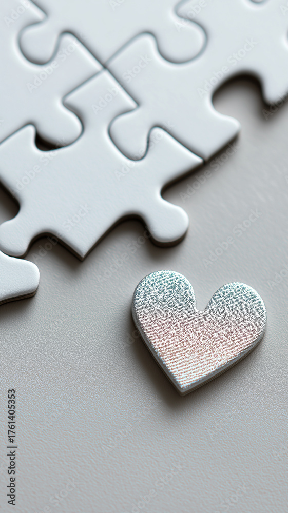Fototapeta premium Red heart shape, puzzle white background symbolize love friendship emotional connection.