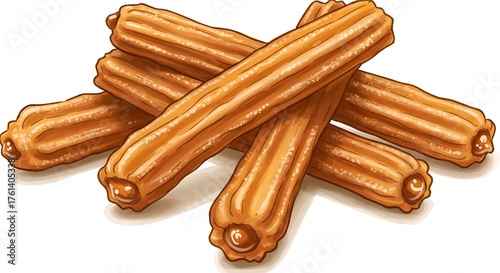 Delicious Churros Stacked on White Background, Ready to Eat.