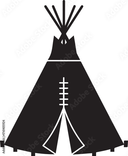 Black Silhouette of a Traditional Teepee Tent tipi
