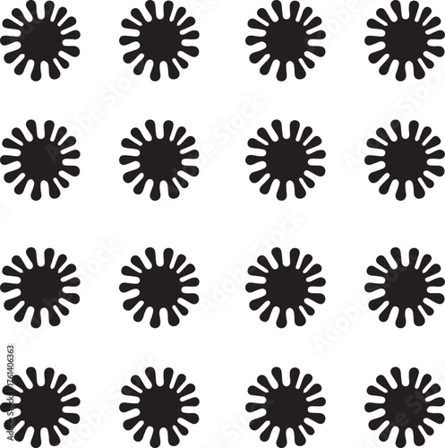 Repeating pattern of black starburst shapes on white background