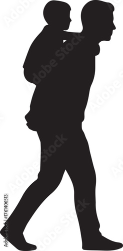Silhouette of Father Carrying Child on Shoulders piggyback