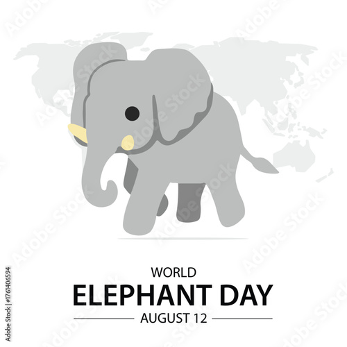 World elephant day, celebrated on August 12th. Vector illustration. 