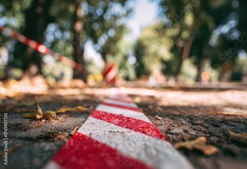 Park ground, red and white caution tape