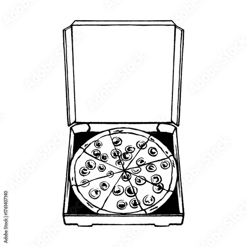 Line Art of Open Box Pizza