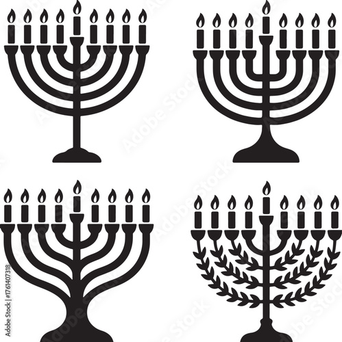 Set of four hanukkah menorahs and candelabras for jewish holiday celebrations vector