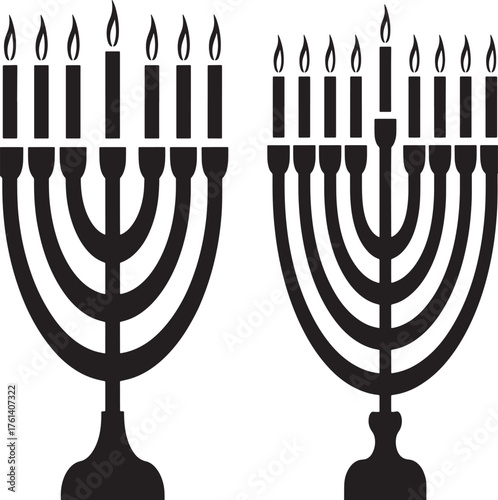 Two hanukkah menorahs with burning candles symbolizing jewish holiday celebration and light vector