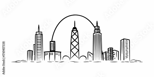 Chicago Skyline in Lights Silhouette .Vibrant city skyline celebrates with dazzling fireworks display over water reflection