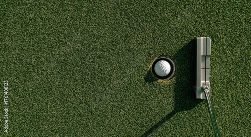 Golf ball near hole, putter shadow
