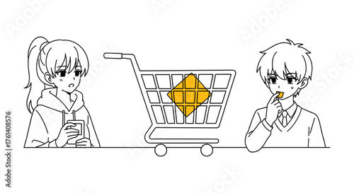 Young People Enjoying Snacks While Shopping Together in a Store