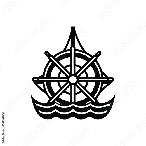 Ship wheel silhouette, wheel silhouette vector