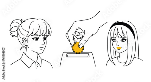 A Hand Deposits Money Into a Donation Box While Two Girls Watch