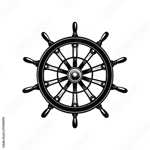 Ship wheel silhouette, wheel silhouette vector