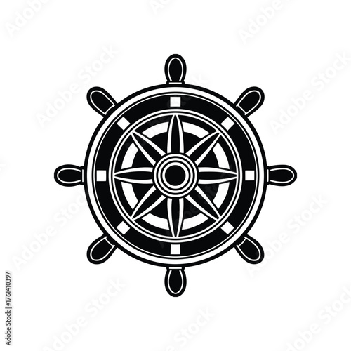 Ship wheel silhouette, wheel silhouette vector