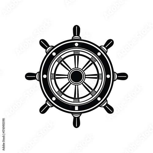 Ship wheel silhouette, wheel silhouette vector