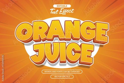 Orange juice editable 3 text effect with cartoon text style