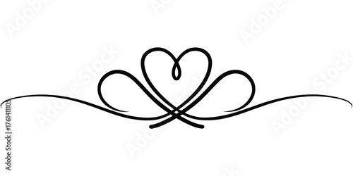 Vector elegant flourish with heart shape in center and decorative swirls extending to both sides of the frame