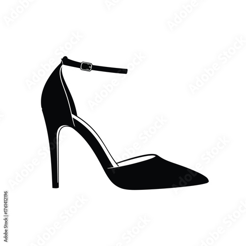 Vector illustration of black high heel shoe with ankle strap