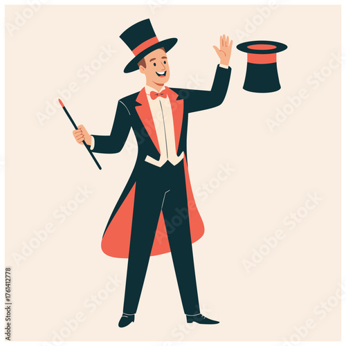 Vector illustration of a charismatic male magician performing.