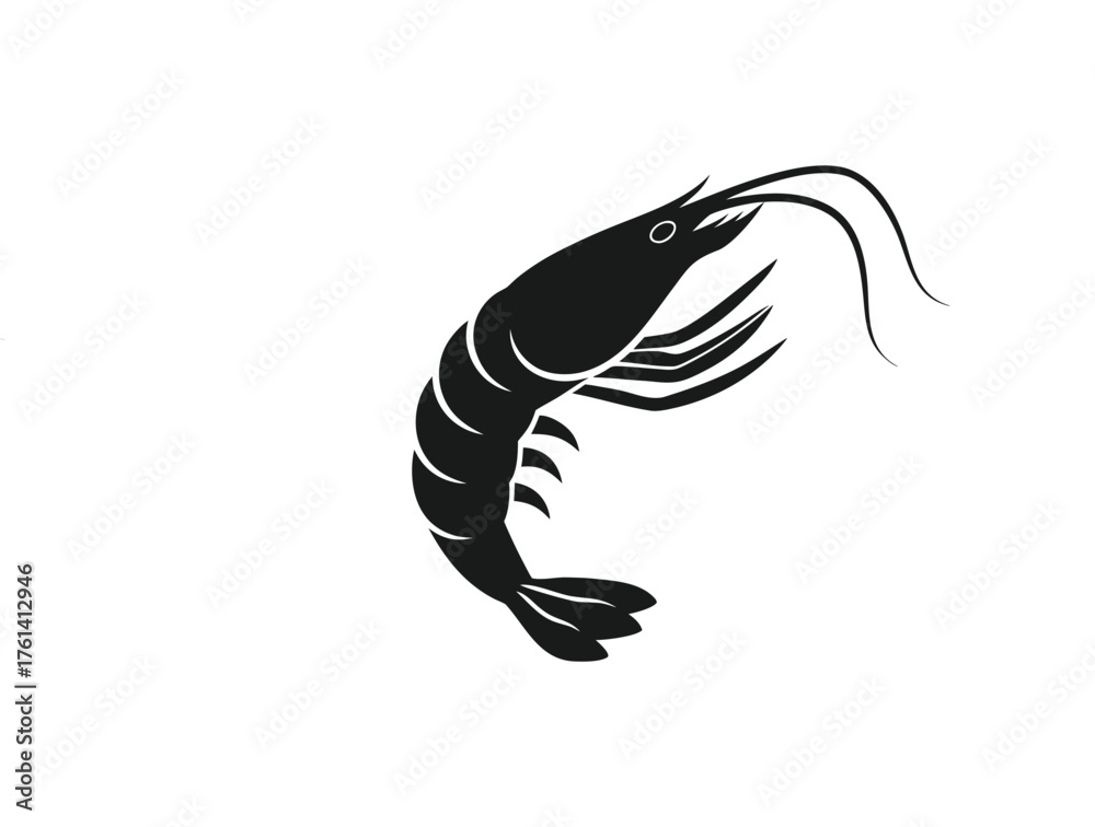 Fototapeta premium Shirmp prawn silhouette vector illustration on white background 