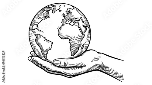 a human hand gently holding a globe, symbolizing world care, unity, global responsibility, and environmental awareness.