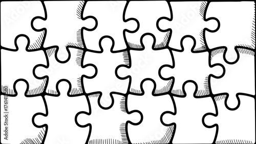 interlocking jigsaw puzzle pieces symbolizing teamwork, problem solving, unity, strategy, and connection concept.