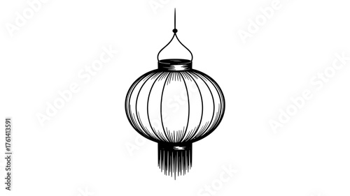 a traditional hanging paper lantern with tassels, symbolizing Asian culture, celebration, and decorative art.