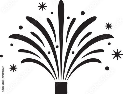 Black Silhouette of Firework Burst with Stars explosion