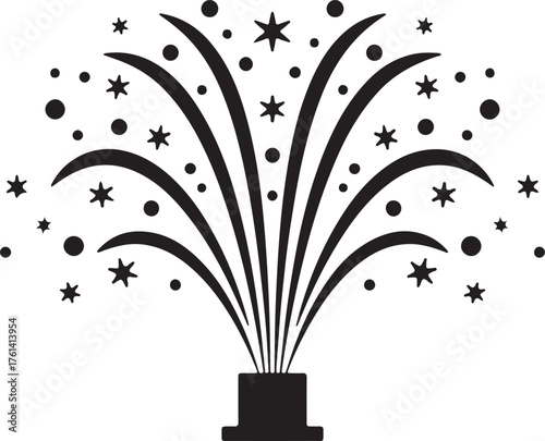 Black Silhouette of Fireworks Burst celebration party