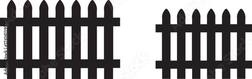 Black Wooden Picket Fence Silhouettes Keywords: fence, picket fence, wooden fence, garden fence