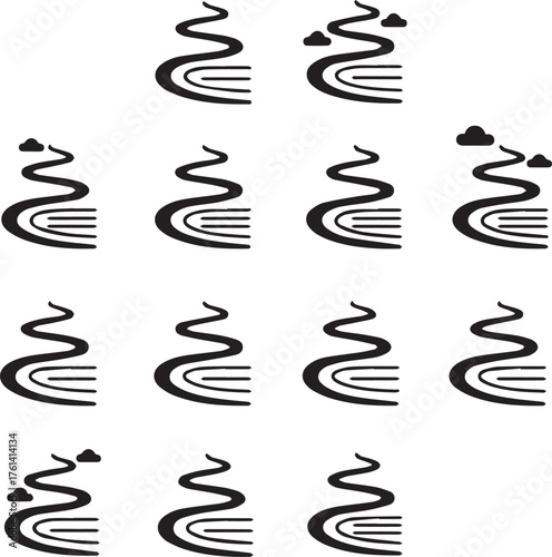 Book With Winding Path And Clouds Icons Keywords: book, open book, pages, winding path, road