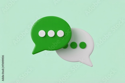 Speech bubbles green white dots light background surreal fantasy chat message icon