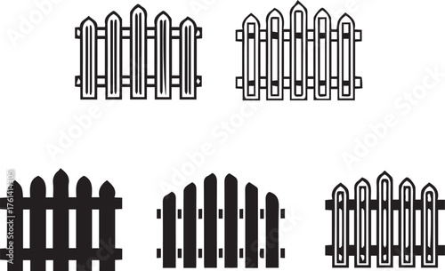 Collection of fence icons in various styles picket fence