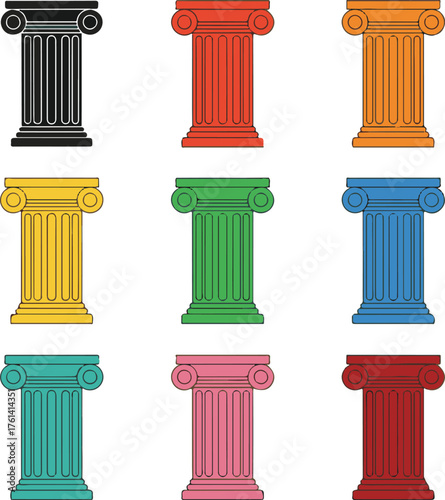 Colorful Ionic Columns in a Grid Pattern pillar architecture