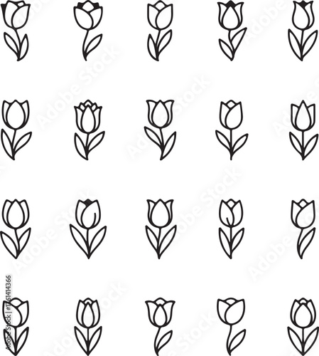 Collection of Stylized Tulip Icons Keywords: tulip, flower, floral, spring, nature, icon, symbol