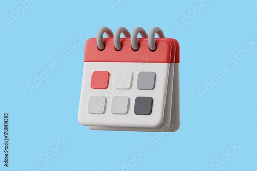 Calendar icon red rings blocks blue background surreal fantasy schedule planning design