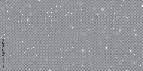 Abstract background with falling snow particles on a grey checkered texture