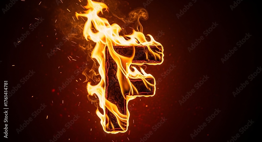 Fototapeta premium Fiery Letter F Burning Brightly on a Dark Background.